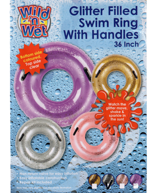 Glitter Filled Swim Ring with Handles - 90cm